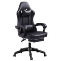 Ergonomic Gaming Chair With Footrest, Comfortable Computer Chair For Heavy People, Adjustable Lumbar Desk Office Chair With 360degree-Swivel Seat, PU Leather Video Game Chairs For Adults, Black