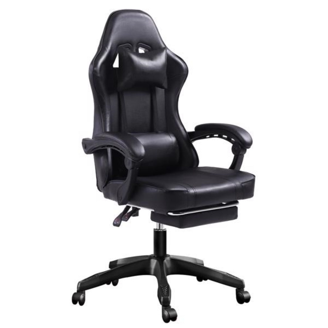 Ergonomic Gaming Chair With Footrest, Comfortable Computer Chair For Heavy People, Adjustable Lumbar Desk Office Chair With 360degree-Swivel Seat, PU Leather Video Game Chairs For Adults, Black