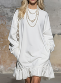 Loose Sweatshirt Dress With Ruffled Hem
