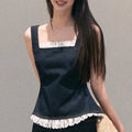 Denim Suspender Vest And Wide-leg Pants Resort-style Set