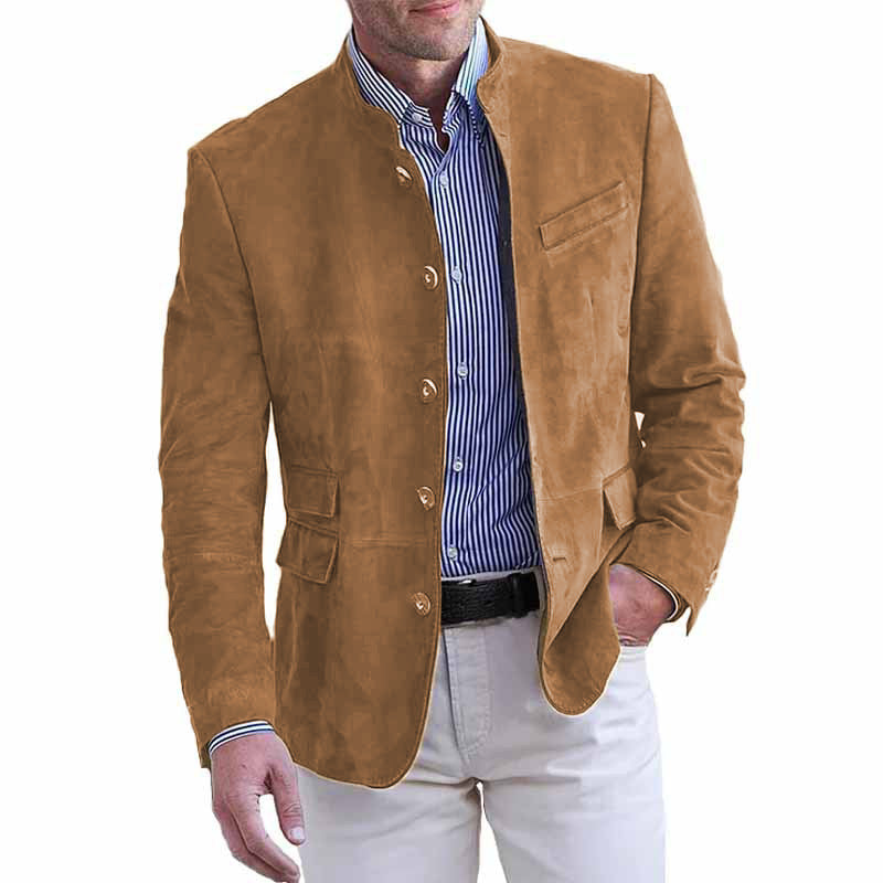 Men's Business Casual Suit Jacket Autumn Winter Fashion Commuter Daily Basic Blazer Solid Stand Collar Jacket Men's Clothing