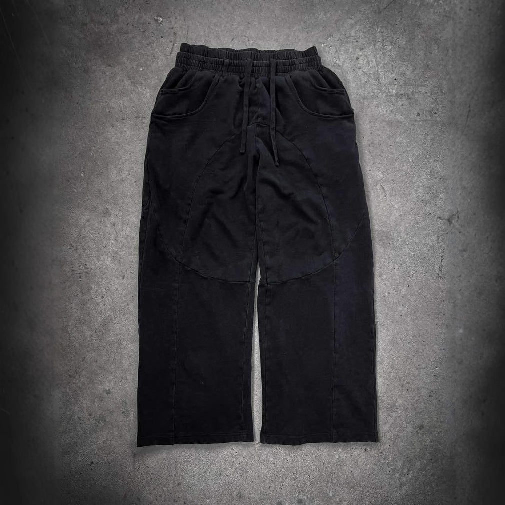 Retro Straight-leg Heavyweight Washed-and-distressed Casual Trousers