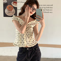 Polka-dot Off-shoulder Waist-cinching Slim-fit Blouse For Women