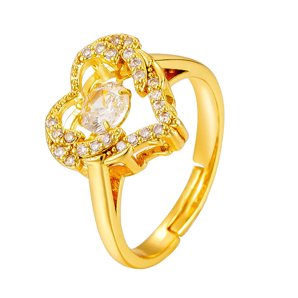 Women Trendy Finger Ring Adjustable Open Micro Paved Zircon Butterfly Star Heart