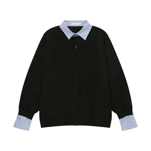 American-style Streetwear Faux Two-piece Fleece-lined Shirt-collar Hoodie