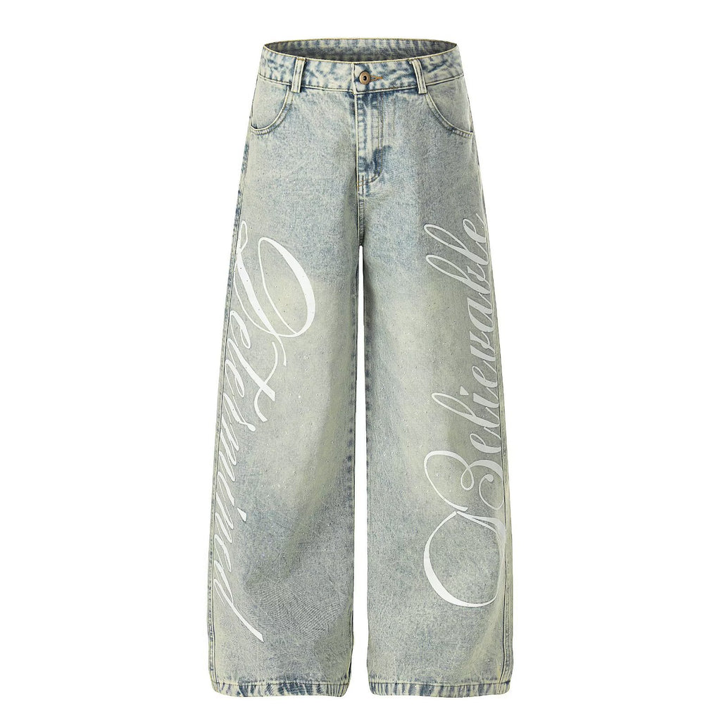 Letter-print Denim Jeans For Men