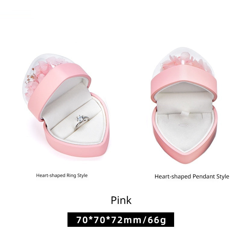 Heart-Shaped Rose Flower Ring Pendant Gift Box