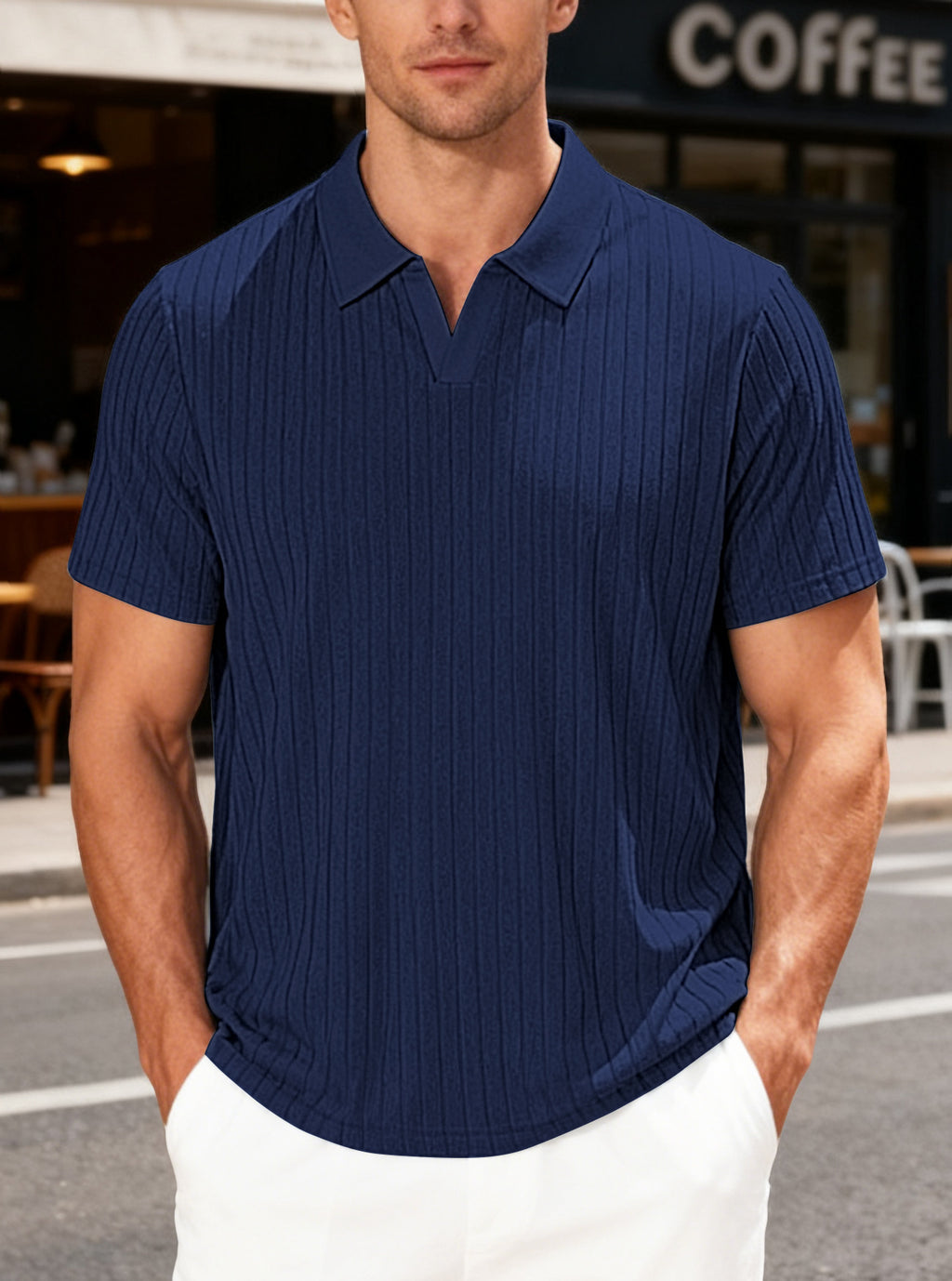 Men's Summer New Casual Breathable Towel Jacquard Fabric Lapel Shirt