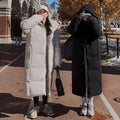 Black Long Cotton-padded Coats For Couples Ankle-length