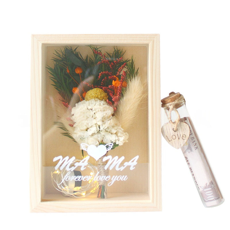 Dried Flower Bouquet Solid Wood Box Centerpiece