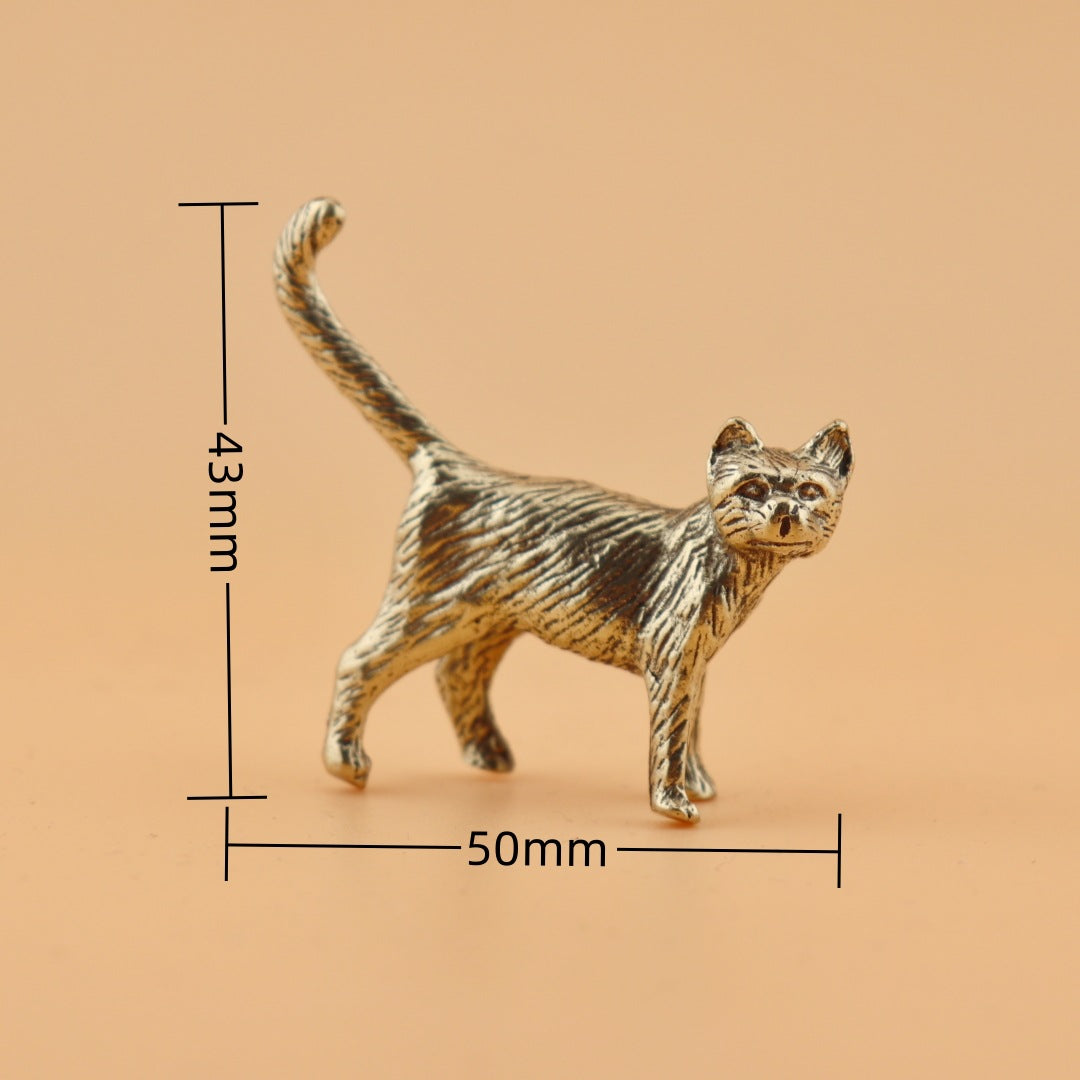 Creative Little Cat Long-Tailed Cat Antique Bronze Desktop Copper Sculpture Hand Piece Craft Small Ornament