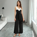 Simple Black-and-white Contrast Waist-cinching Sleeveless Jumpsuit