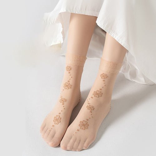 10pairs Women's Lace And Lace Loose Mouth Short Stockings, Women's Thin Design, Core Wrapped Silk Short Stockings, Ultra-thin Summer