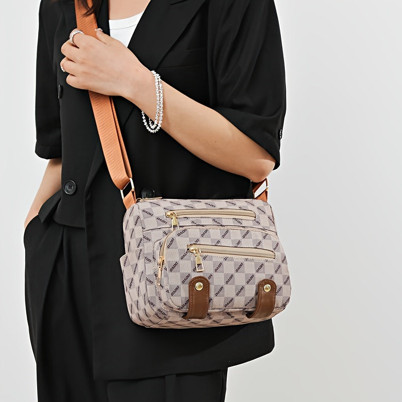 Multi Pocket Fashionable Checkered Crossbody Bag, Casual Travel Shoulder Bag