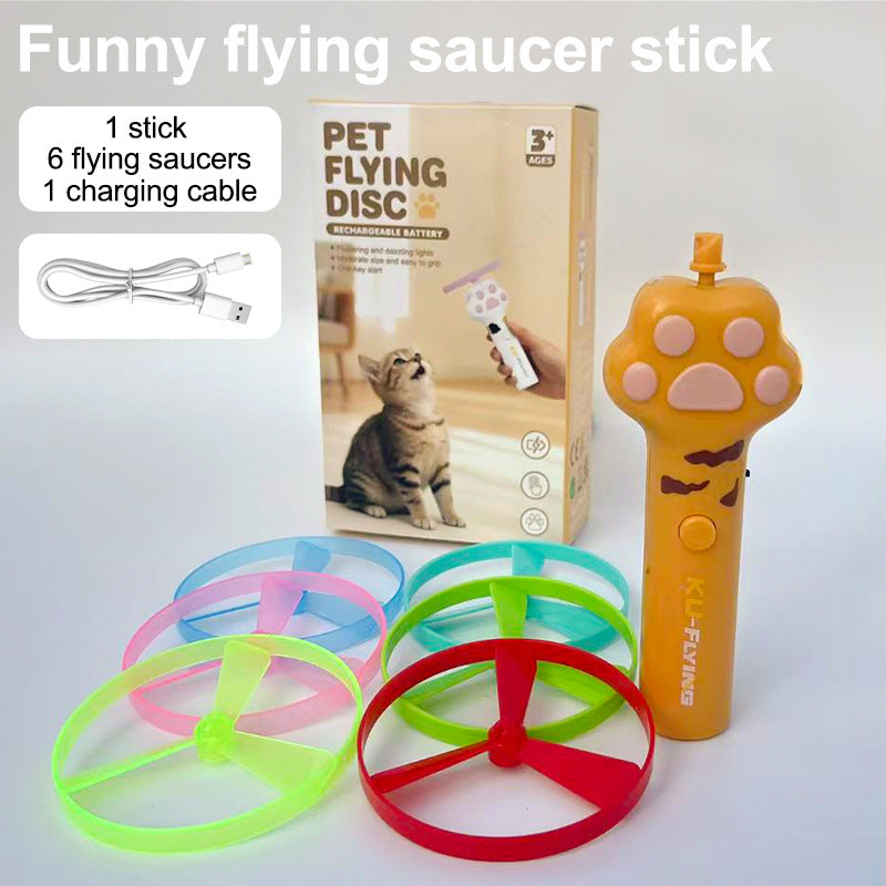 Cat Fetch Toy Launcher,Flying Disc Launcher Toy Rechargeable With 6 Flying Discs,Flying Cat Toy Disc Launcher For Kitten Dog Playing Interactive Hunting Tracking Toys For Outdoor Indoor
