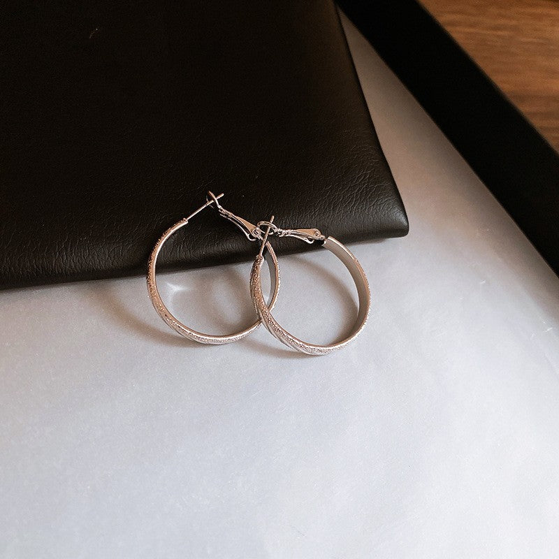 Minimalist Light Luxury Silver Circle Ear Studs Cold Wind Versatile Daily Earrings