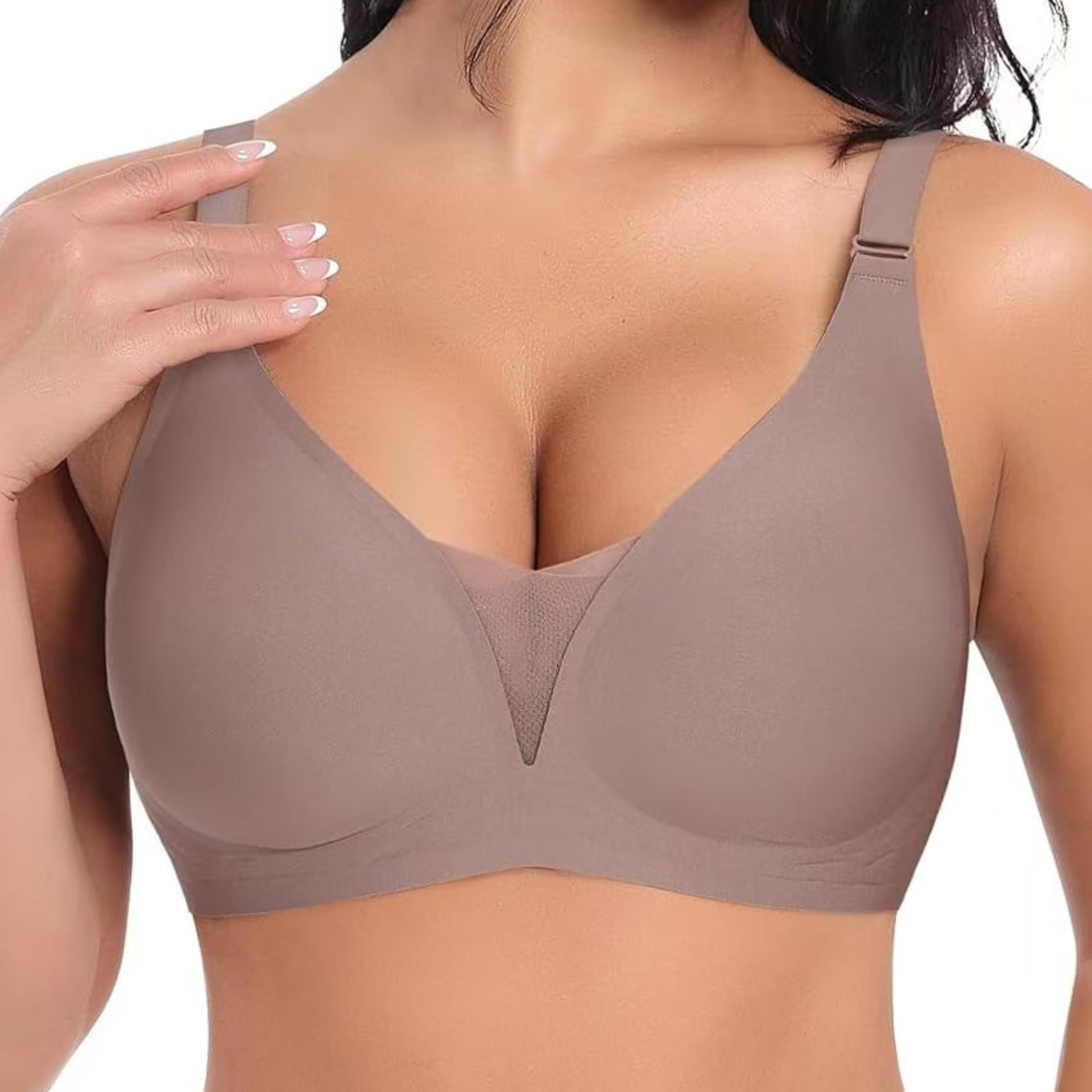 Plus Size Deep V Shiny Seamless Underwear Wireless Bra