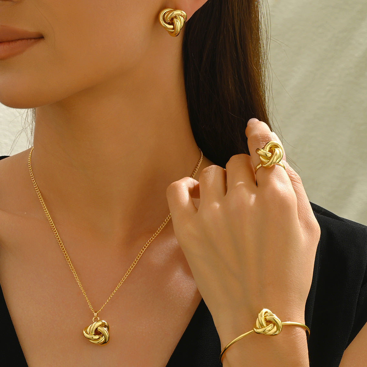 New Cross-border European American Women Jewelry Set, Unique Cross Multi-Layer Design Clavicle Necklace & Matching Ear Accessories, Versatile Daily Neck Ear Jewelry