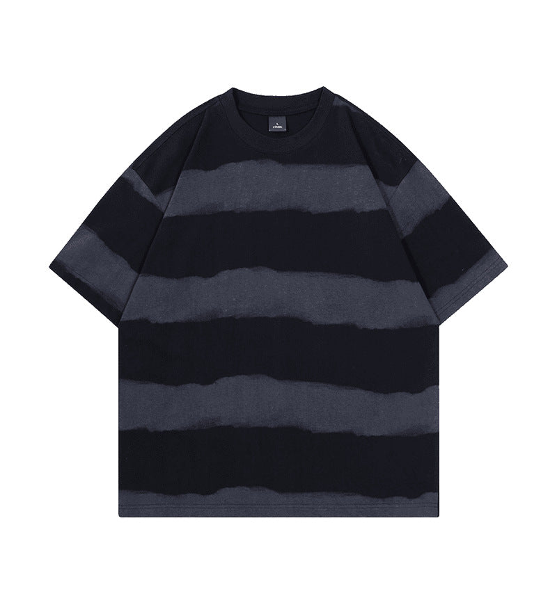 Tie-dye Washed Striped Short-Sleeve Mens Cotton T-Shirt