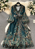 Ethnic Print V-neck Fitted Dress