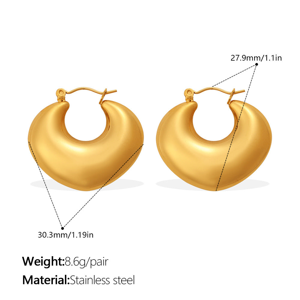 Fashion Exaggerated Metallic Gold Earrings, Simple & Versatile C-Shaped Half-Round Hoop Earrings