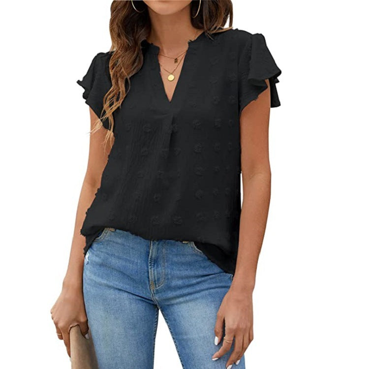 Women's Ruffle-Sleeve Puff-Ball Top Chiffon Blouse