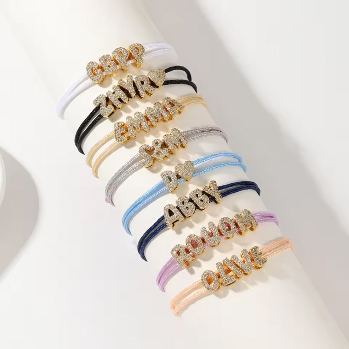 Copper Inlaid Zircon Letters Hand Woven Color Adjustable Hand Rope