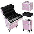 3 In 1 Aluminum Cosmetic Makeup Case Makeup Travel Organizer Cosmetology Case, Aluminum Cosmetic Display Suitcase On Wheels, Beauty Storage Luggage Lockable W-4 Removable Wheels