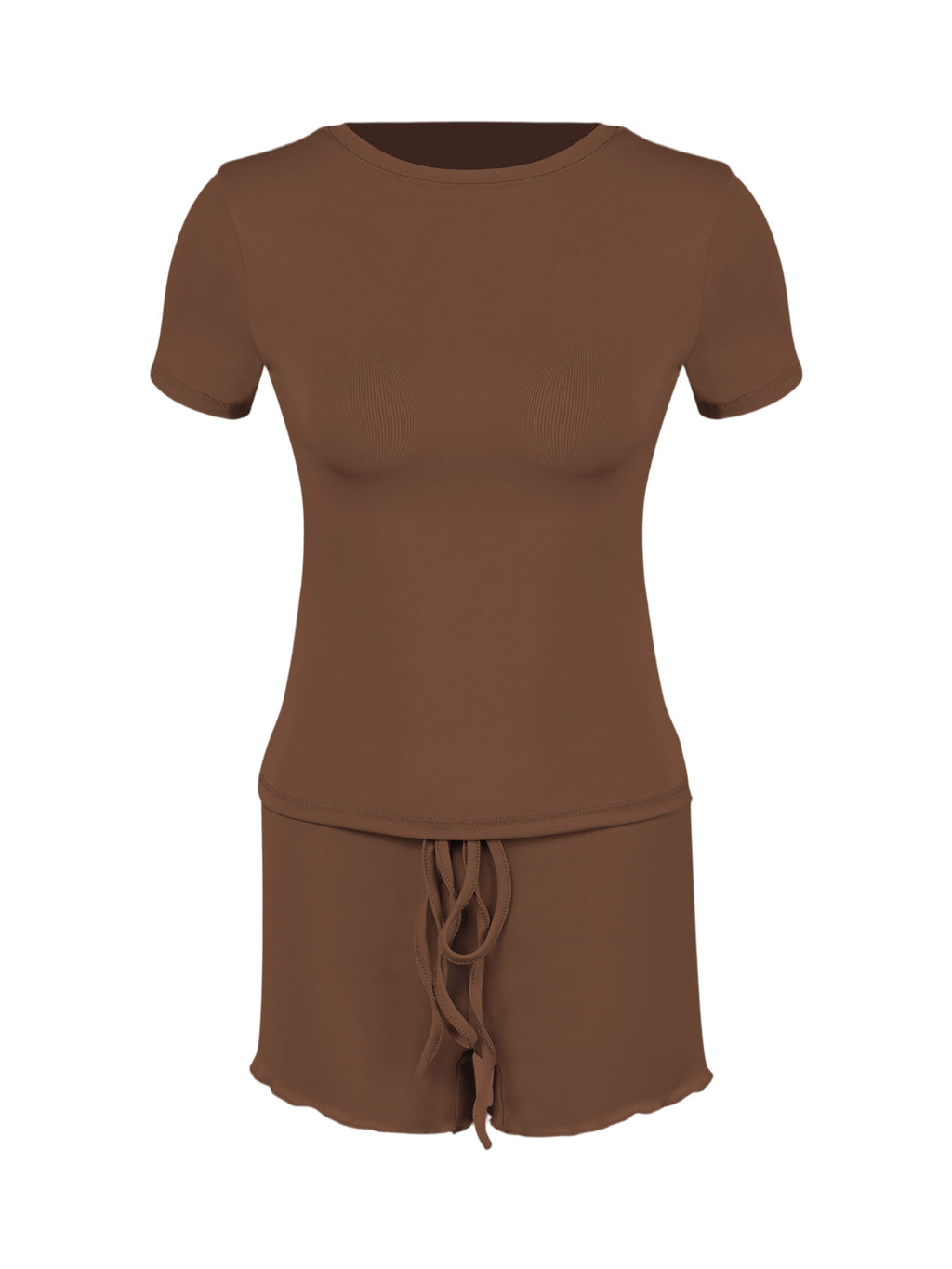 Womens Stylish Form-fitting Short-sleeve Set With A Crew Neck