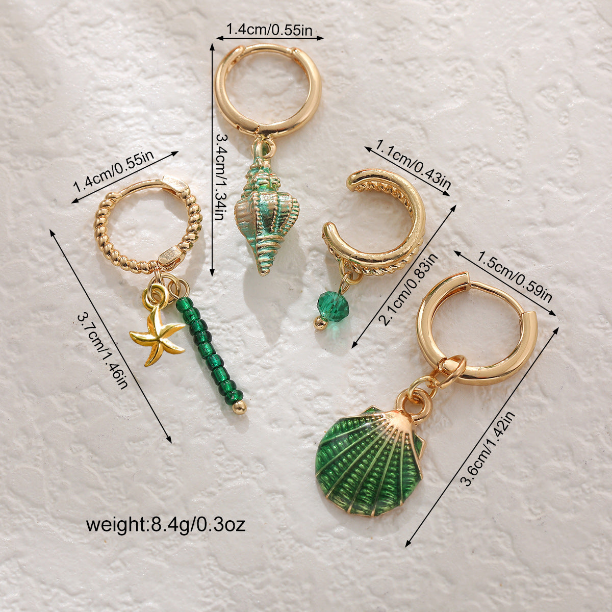 Colorful Shell Conch Drop Earrings Ear Cuff Beaded Earrings Bohemian Ocean Style 4Pcs Jewelry Set