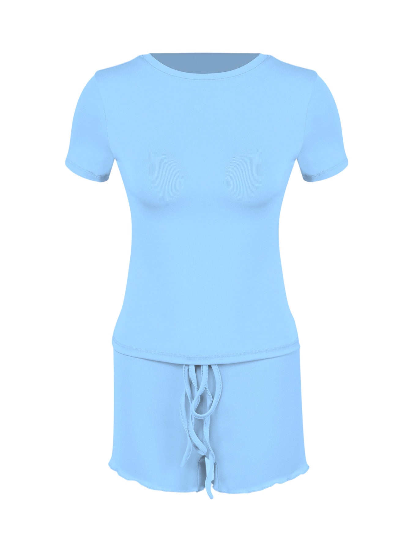 Womens Stylish Form-fitting Short-sleeve Set With A Crew Neck