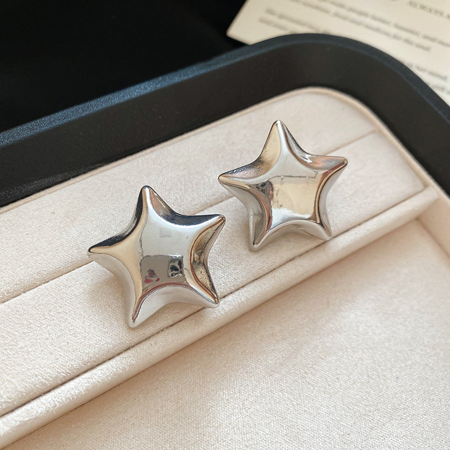 Women Cold Style Minimalist Silver Hoop Earrings Light Luxury All-Match Studs