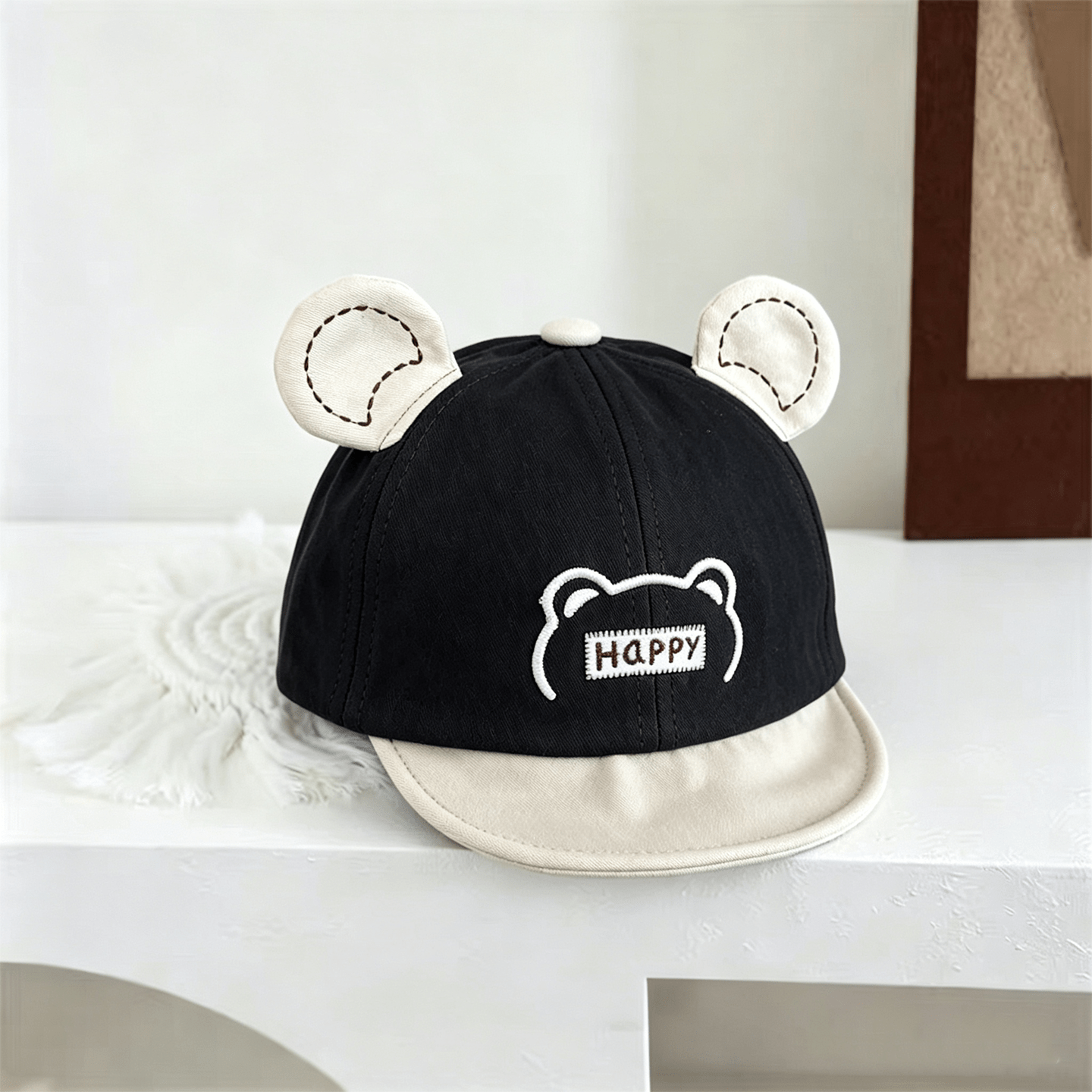 Baby-style Multi-color Three-dimensional Bear Ears Happy Embroidered Soft Brimmed Sun Protection Comfortable And Cute Style Baseball Cap Suitable For Daily Use