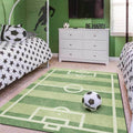 Simple Green Cartoon Soccer Field Rug For Kids Rooms