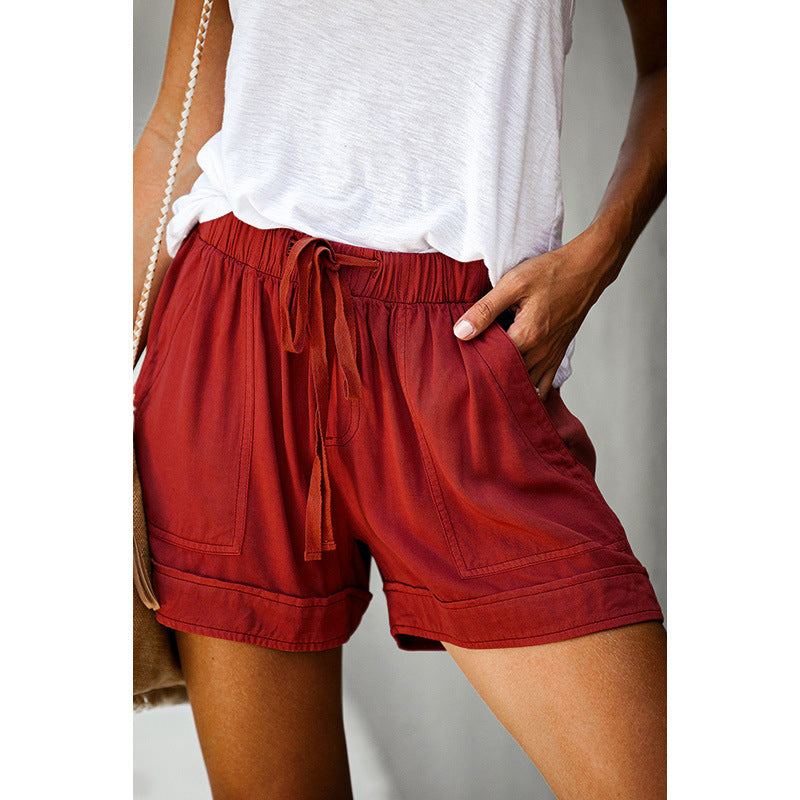 Womens Casual Wide-leg Loose High-waisted Shorts