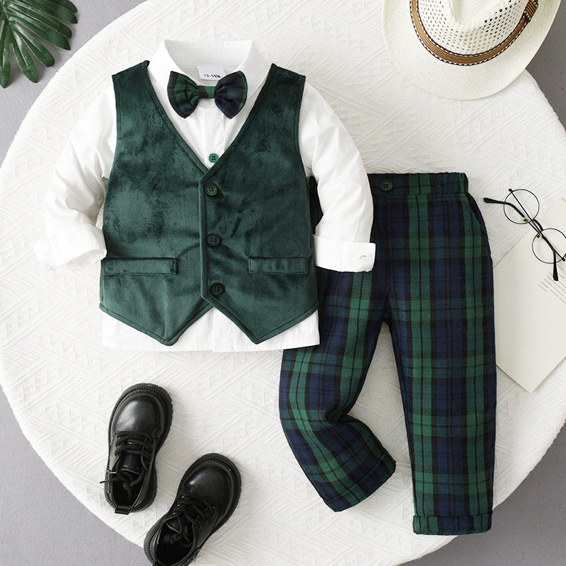 Baby Boys Three-piece Suit With Waistcoat And Formal Jacket