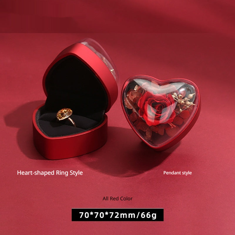 Heart-Shaped Rose Flower Ring Pendant Gift Box
