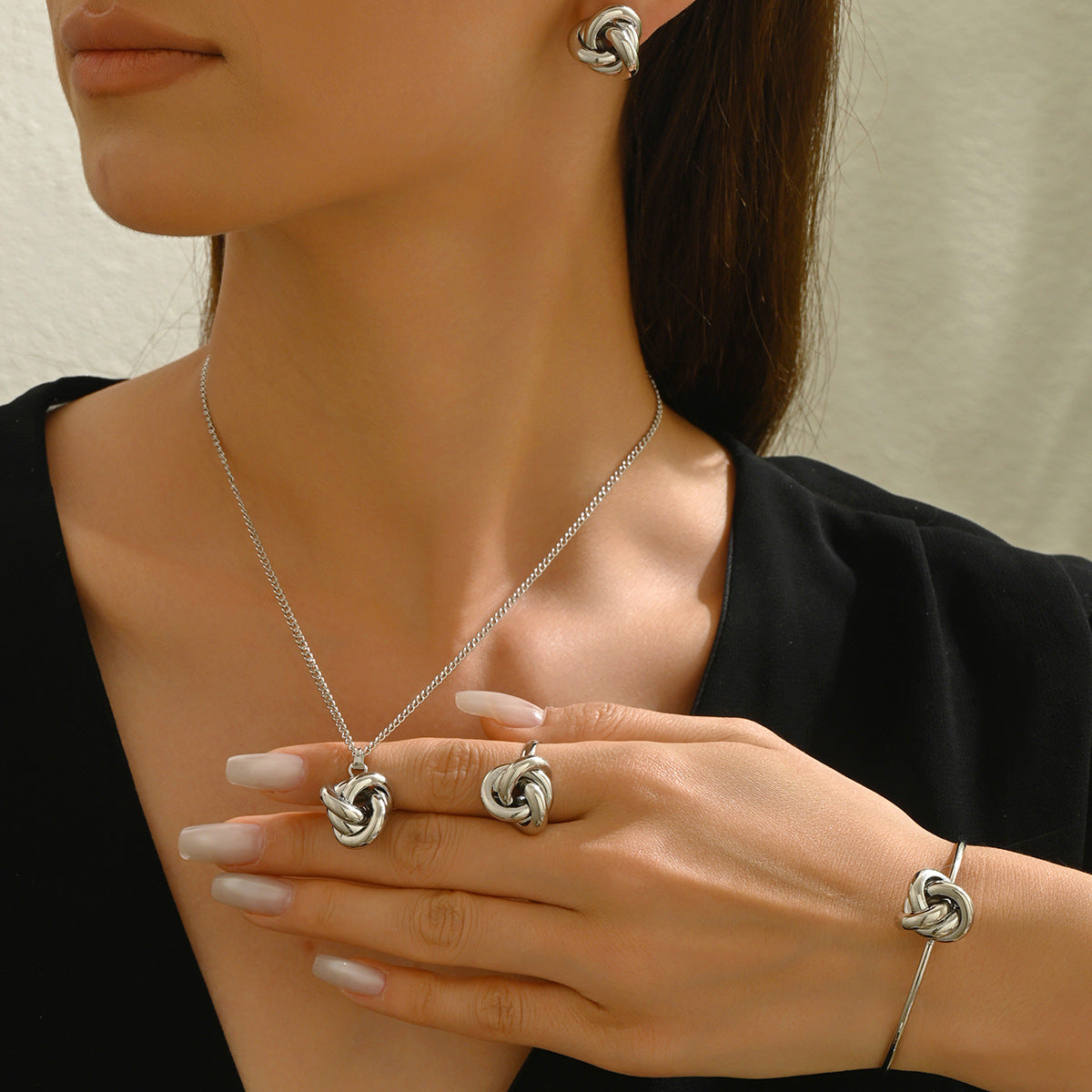New Cross-border European American Women Jewelry Set, Unique Cross Multi-Layer Design Clavicle Necklace & Matching Ear Accessories, Versatile Daily Neck Ear Jewelry