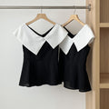 Women's Color-blocked Lapel Waist-cinching Shirt