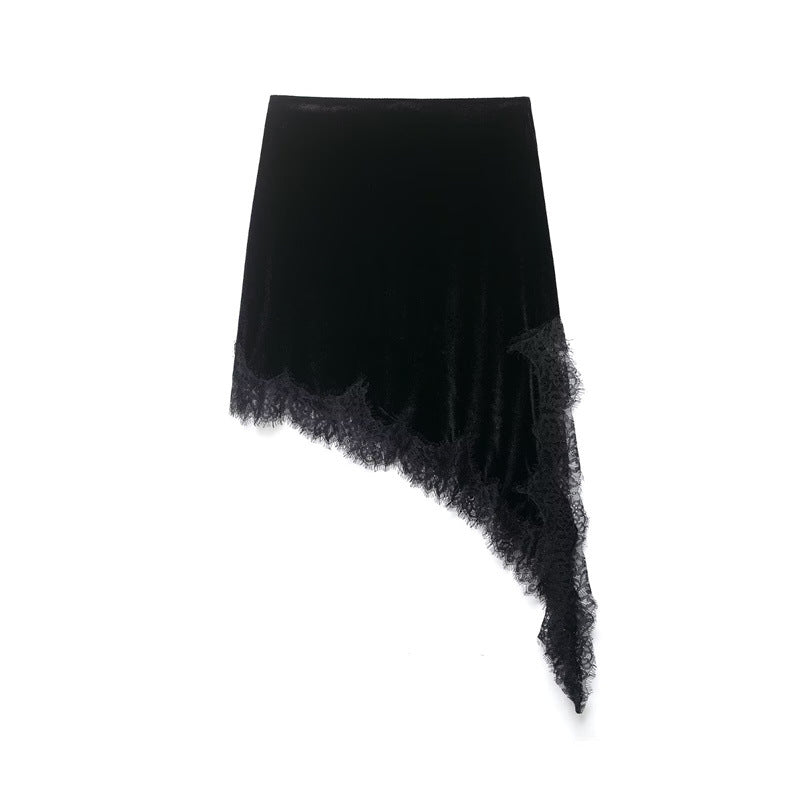 European And American-style Fashionable Minimalist Asymmetrical Lace Skirt