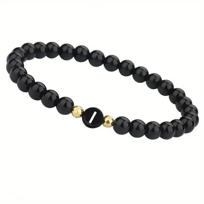 Bright Black Round-bead Agate Womens Bracelet