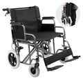 Carbon Steel Transport Wheelchair for Adults, Foldable Wheelchair with Detachable Armrest, Self-Locking Brake