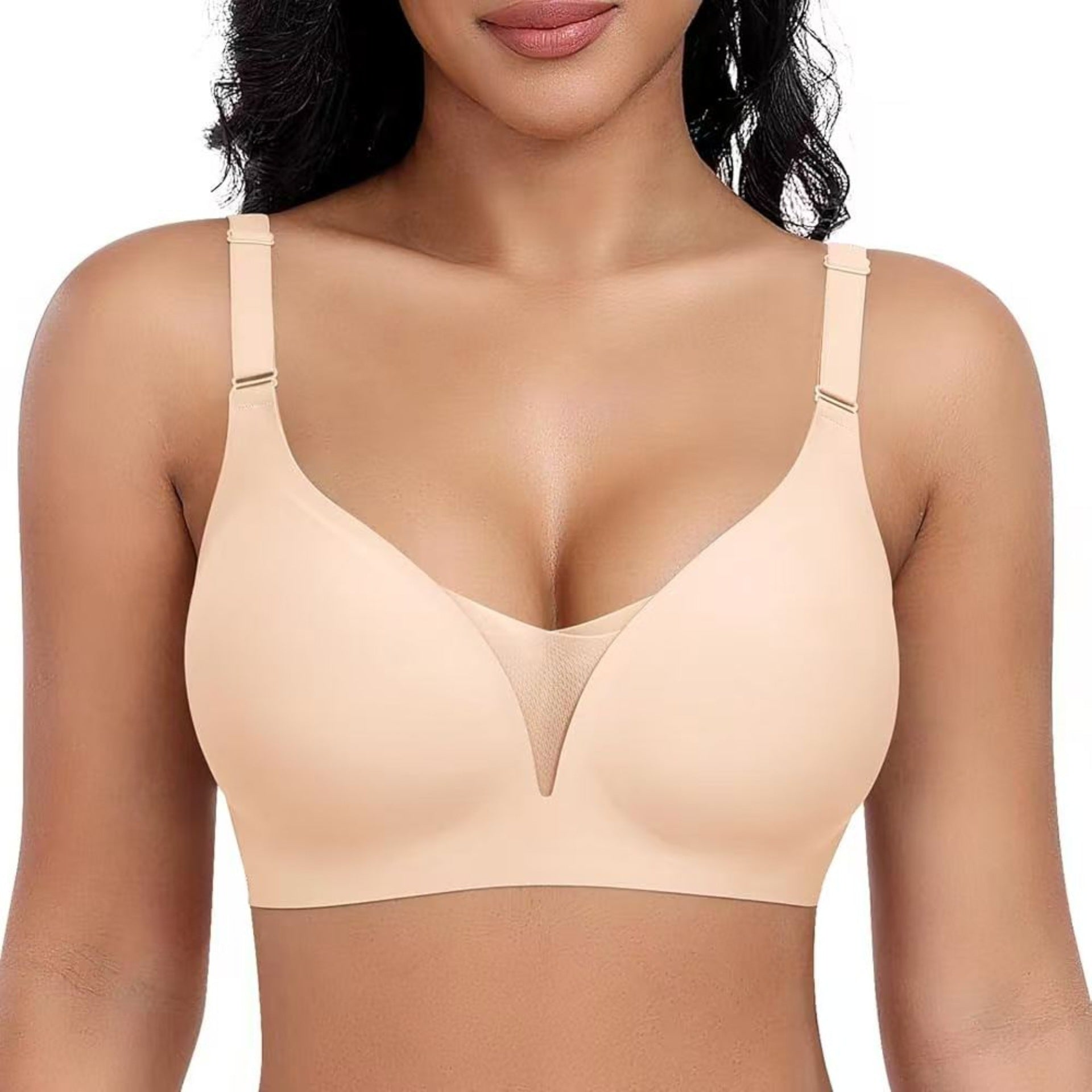Plus Size Deep V Shiny Seamless Underwear Wireless Bra