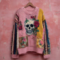 Women's Loose Retro Printed Round Neck Anti Knitting Sweater