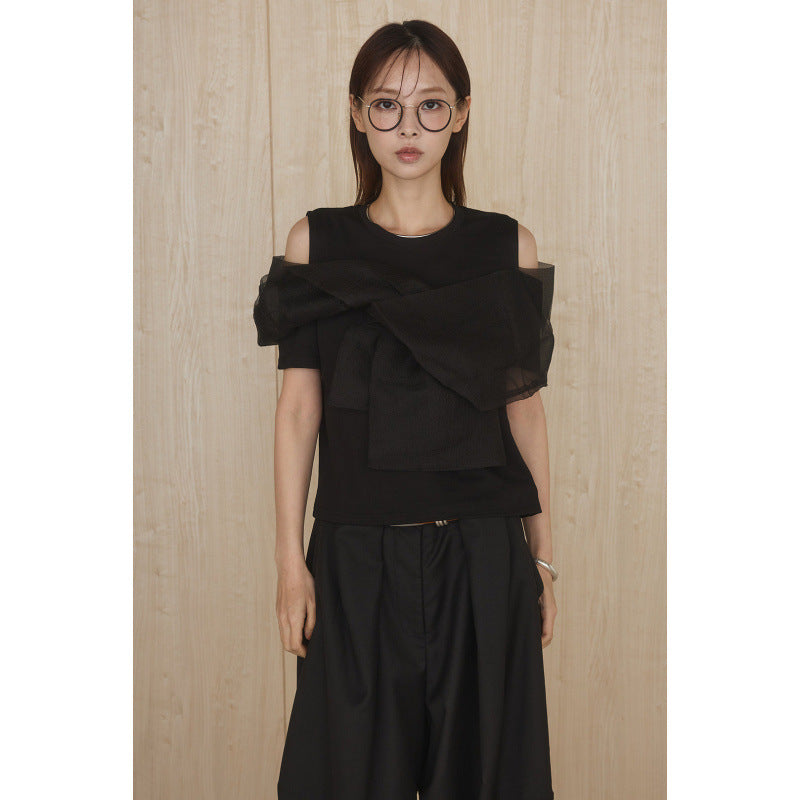 Womens Loose-fitting Figure-flattering Off-shoulder Straight-cut Top
