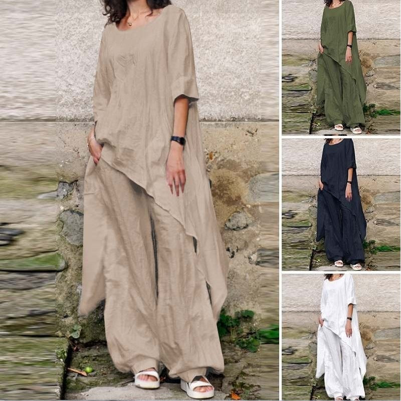 Loose Solid Color Womens Set Irregular Two-Piece Set For Women