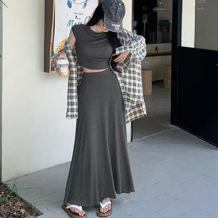 Fashionable Casual Top And Skirt Two-piece Set