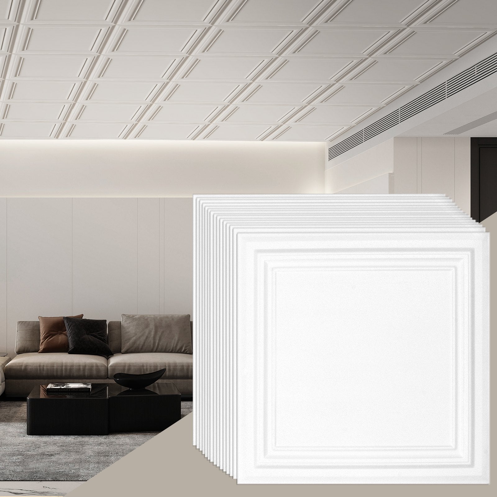 Ceiling Tiles 96-Pack 20 x 20 Inch Suspended Ceiling Tiles Made of High-Quality Polystyrene Easy Installation/Cutting