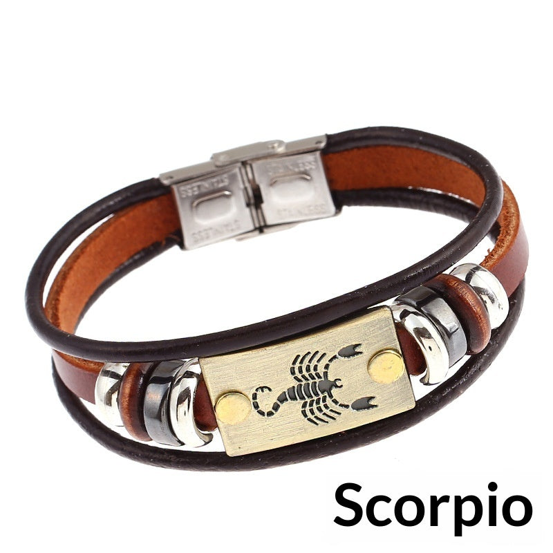 Creative Fashionable Versatile 12-sign Leather Bracelet