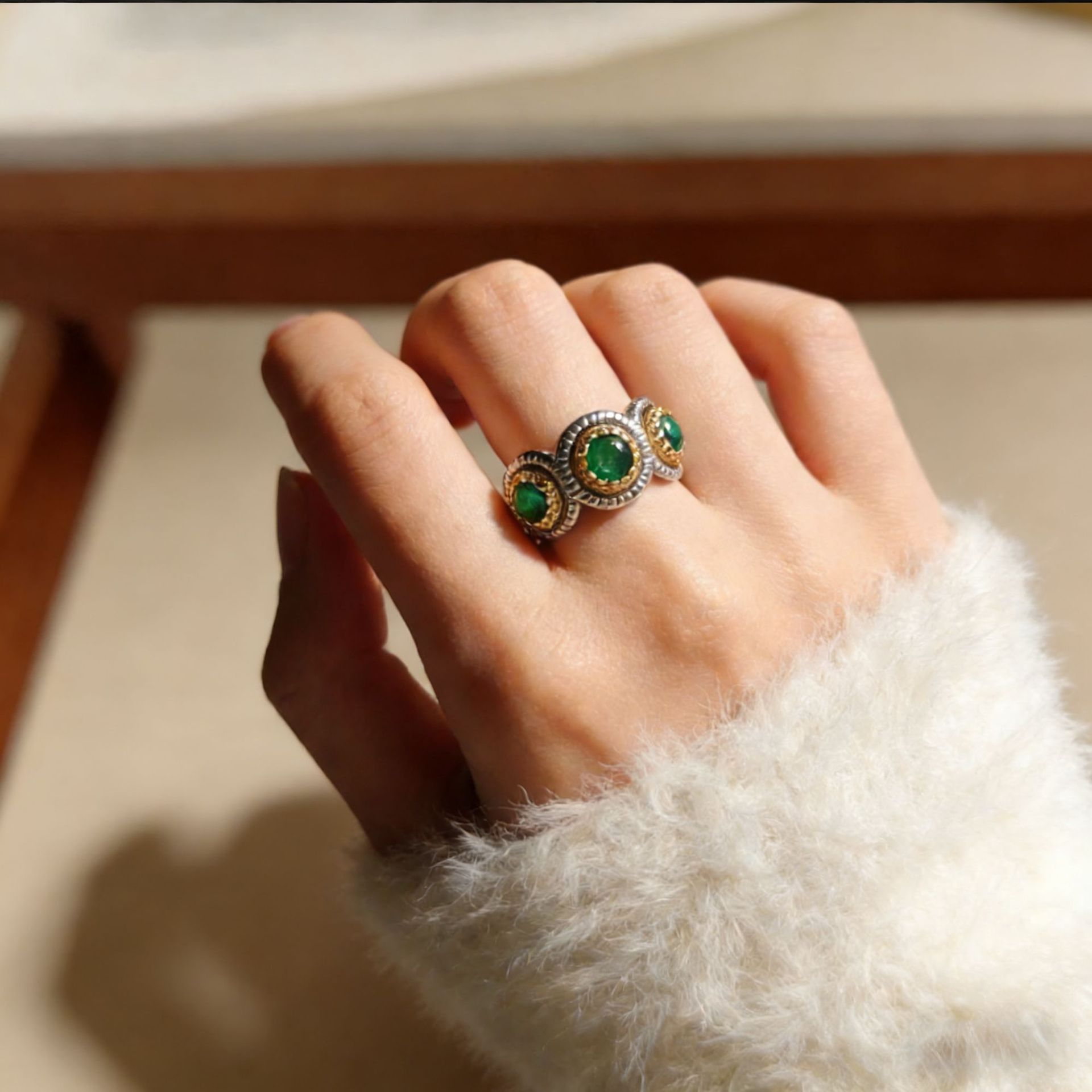 Trendy Summer Minimalist Ring, Premium Zircon Natural Colored Gemstone, Niche High-end Couple Open Ring